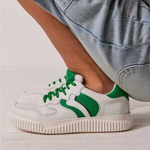 Voile Blanche "Laura" White/Green Nappa Leather Sneakers Womns Sz.10/41 Ret $272